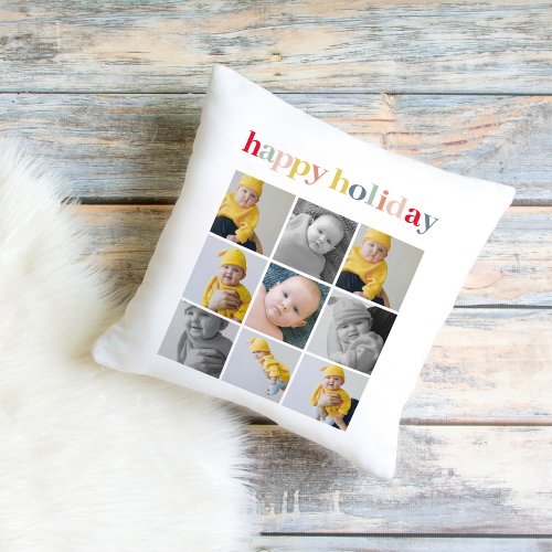 Collage Photo  Colorful Happy Holiday Outdoor Pillow