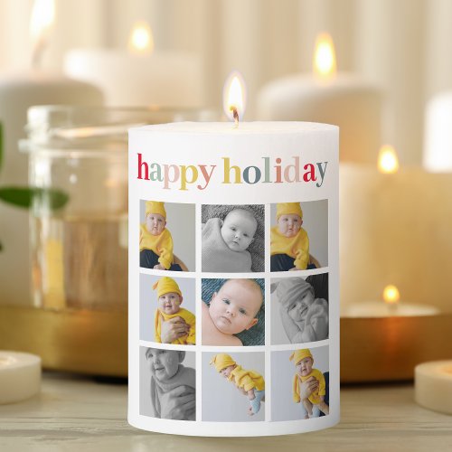 Collage Photo  Colorful Happy Holiday Pillar Candle