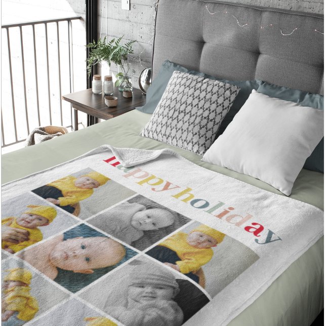 Collage Photo | Colorful Happy Holiday Sherpa Blanket (Creator Uploaded)