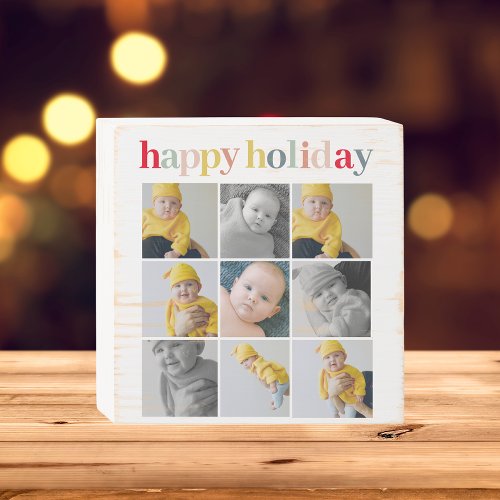 Collage Photo  Colorful Happy Holiday Wooden Box Sign