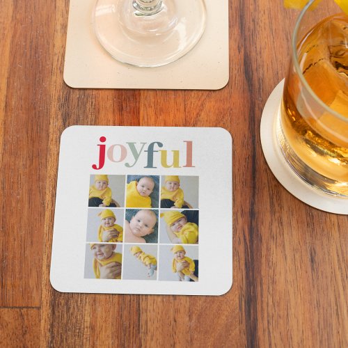 Collage Photo  Colorful Joyful Holiday Gift Glass Coaster