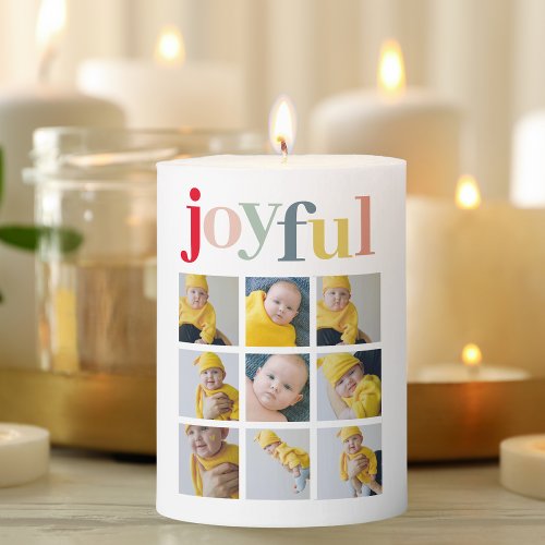 Collage Photo  Colorful Joyful Holiday Gift Pillar Candle