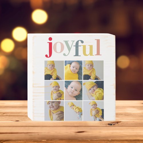 Collage Photo  Colorful Joyful Holiday Gift Wooden Box Sign