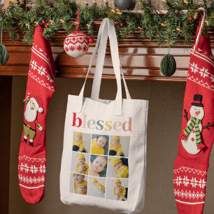 Collage Photo   Colourful Blessed Holiday Gift Tote Bag