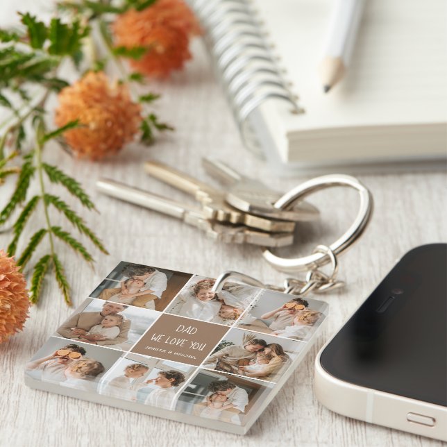 Collage Photo Dad We Love You Happy Fathers Day Keychain (Front Right)