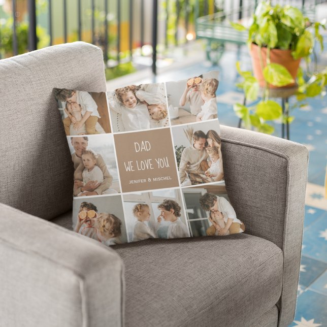 Collage Photo Dad We Love You Happy Fathers Day Outdoor Pillow (Creator Uploaded)