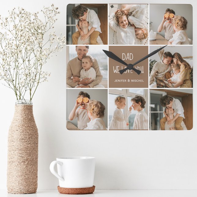 Collage Photo Dad We Love You Happy Fathers Day Square Wall Clock (Creator Uploaded)