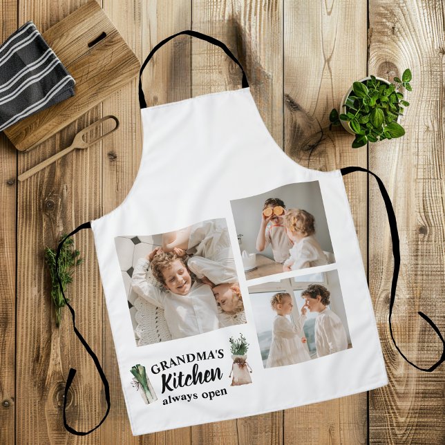 Collage Photo & Grandma Kitchen Is Always Open Apron (Creator Uploaded)