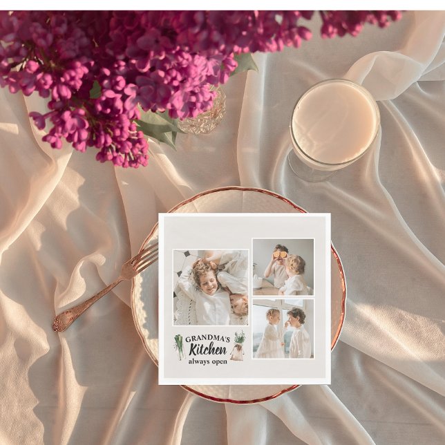 Collage Photo & Grandma Kitchen Is Always Open Napkins (Creator Uploaded)