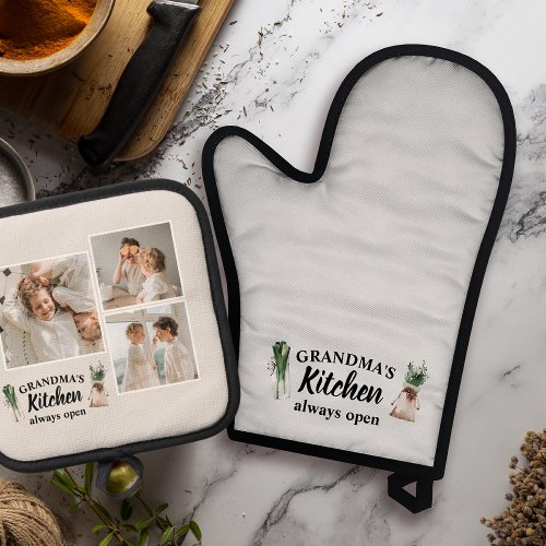 Collage Photo  Grandma Kitchen Is Always Open Oven Mitt  Pot Holder Set