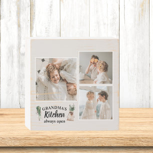 Collage Photo & Grandma Kitchen Is Always Open Wooden Box Sign