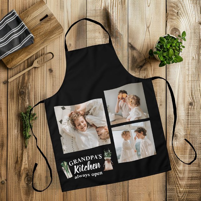 Collage Photo & Grandpa Kitchen Is Always Open Apron (Creator Uploaded)