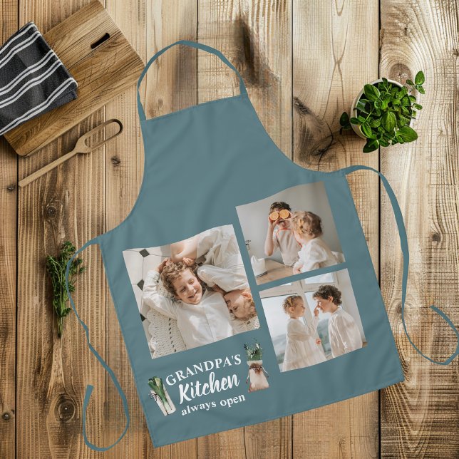 Collage Photo & Grandpa Kitchen Is Always Open Apron (Creator Uploaded)