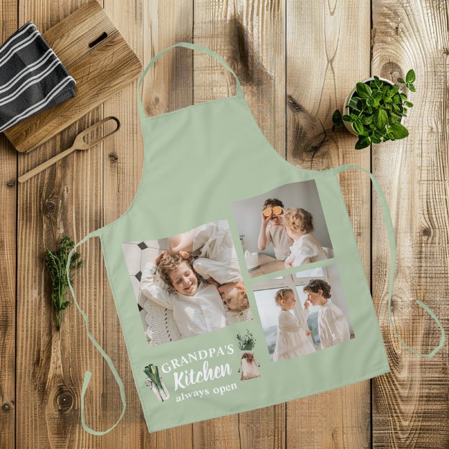 Collage Photo & Grandpa Kitchen Is Always Open Apron (Creator Uploaded)