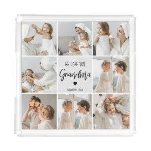 Collage Photo Grey We Love You Grandma Best Gift Acrylic Tray