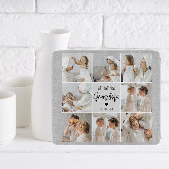 Collage Photo Grey We Love You Grandma Best Gift  Cutting Board (Creator Uploaded)