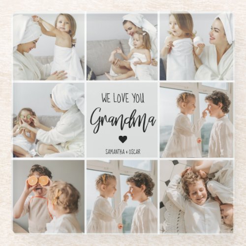 Collage Photo Grey We Love You Grandma Best Gift  Glass Coaster