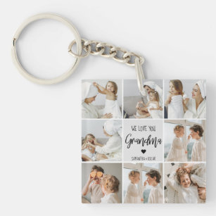 Collage Photo Grey We Love You Grandma Best Gift  Keychain
