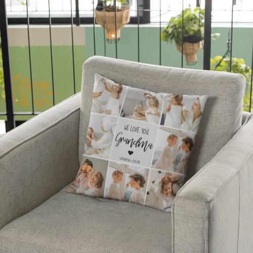 Collage Photo Grey We Love You Grandma Best Gift  Outdoor Pillow