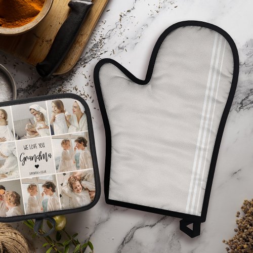   Collage Photo Grey We Love You Grandma Best Gift Oven Mitt  Pot Holder Set