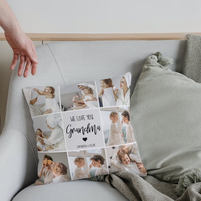 Collage Photo Grey We Love You Grandma Best Gift  Throw Pillow (Creator Uploaded)