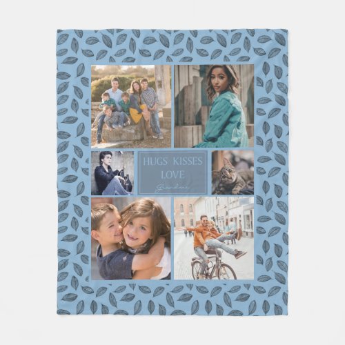 Collage Photo Hug Kisses Love Floral Grandma Fleece Blanket