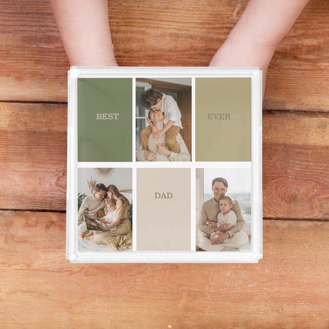 Collage Photo Modern Best Dad Ever Gift Acrylic Tray (Creator Uploaded)