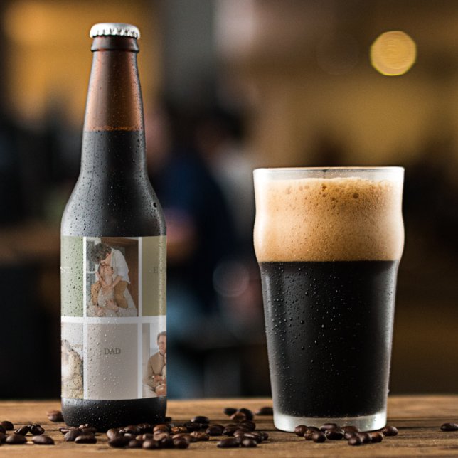 Collage Photo Modern Best Dad Ever Gift Beer Bottle Label (Creator Uploaded)