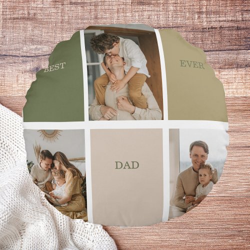 Collage Photo Modern Best Dad Ever Gift Round Pillow