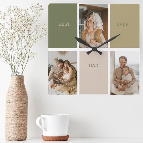Collage Photo Modern Best Dad Ever Gift Square Wall Clock