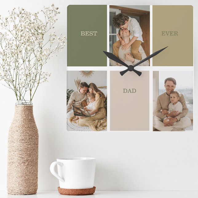 Collage Photo Modern Best Dad Ever Gift Square Wall Clock (Creator Uploaded)