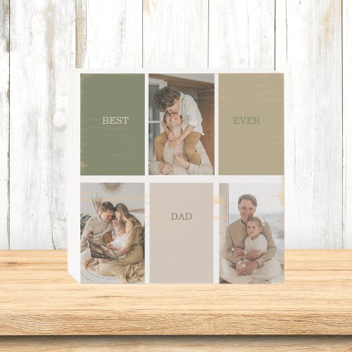 Collage Photo Modern Best Dad Ever Gift Wooden Box Sign