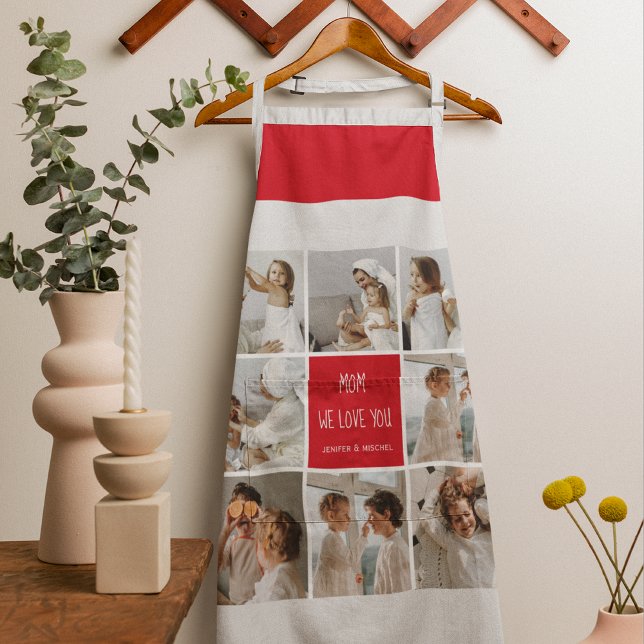 Collage Photo Mom Red We Love You Best Mother Gift Apron (Creator Uploaded)