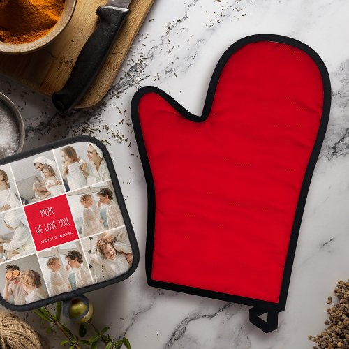 Collage Photo Mom Red We Love You Best Mother Gift Oven Mitt  Pot Holder Set