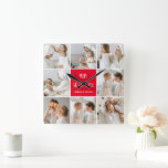 Collage Photo Mom Red We Love You Best Mother Gift Square Wall Clock
