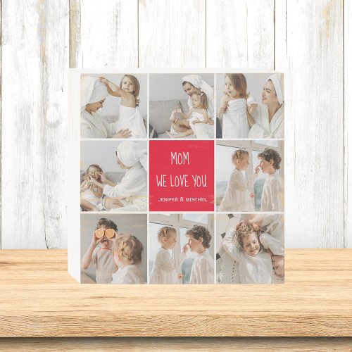 Collage Photo Mom Red We Love You Best Mother Gift Wooden Box Sign