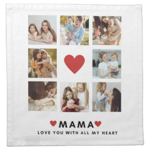 Collage Photo Mom We Love You Best Mother Gift Cloth Napkin