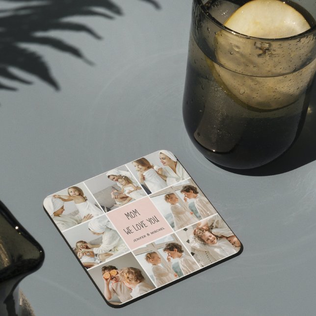 Collage Photo Mom We Love You Best Mother Gift Glass Coaster (Creator Uploaded)