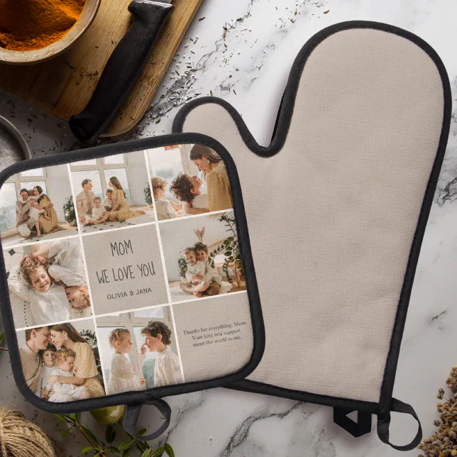 Collage Photo Mom We Love You Oven Mitt & Pot Holder Set
