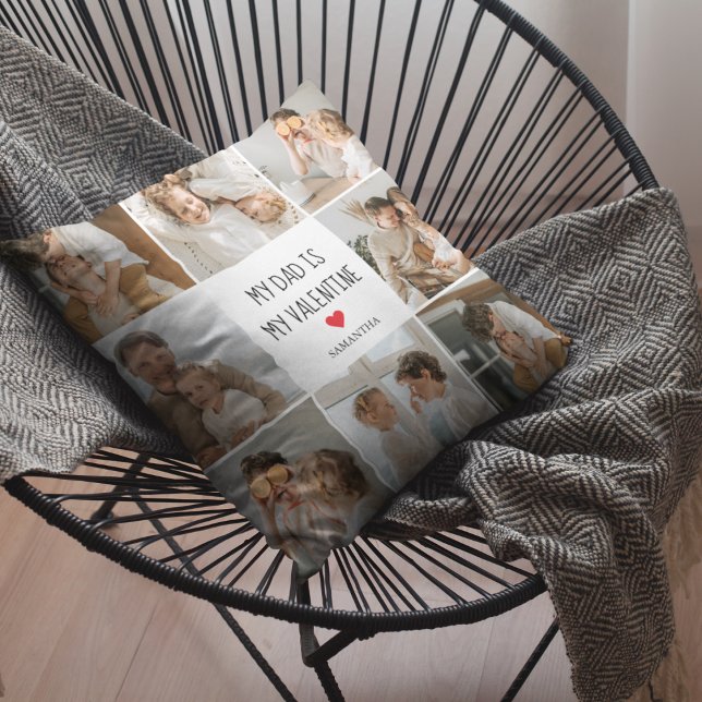 Collage Photo | My Dad Is My Valentine Gift Outdoor Pillow (Creator Uploaded)