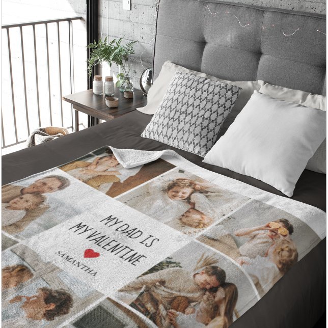 Collage Photo | My Dad Is My Valentine Gift Sherpa Blanket (Creator Uploaded)