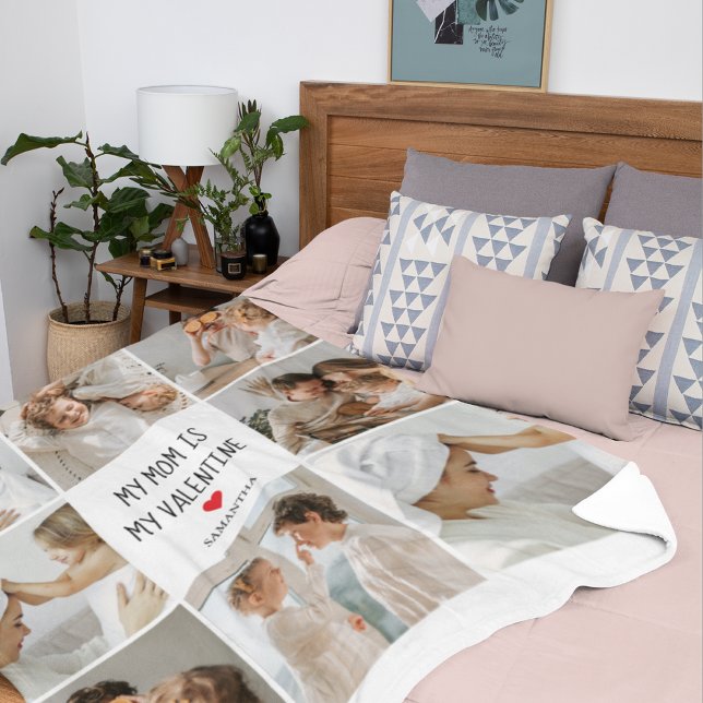 Collage Photo | My Mom Is My Valentine Gift Fleece Blanket (Creator Uploaded)