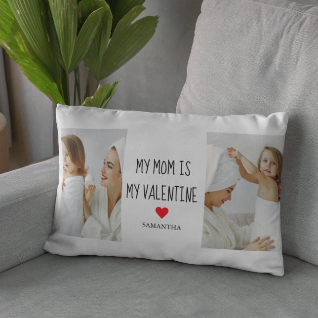 Collage Photo | My Mom Is My Valentine Gift Lumbar Pillow (Creator Uploaded)