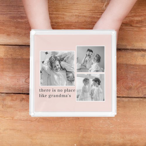 Collage Photo Pastel Pink Best Grandma Gift Acrylic Tray