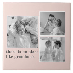 Collage Photo Pastel Pink Best Grandma Gift Ceramic Tile