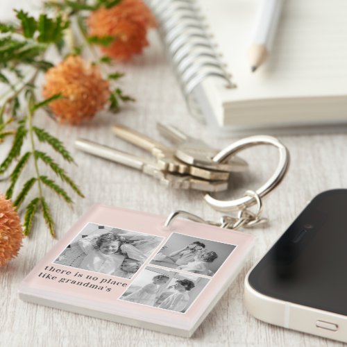 Collage Photo Pastel Pink Best Grandma Gift Keychain