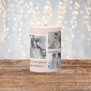 Collage Photo Pastel Pink Best Grandma Gift Pillar Candle