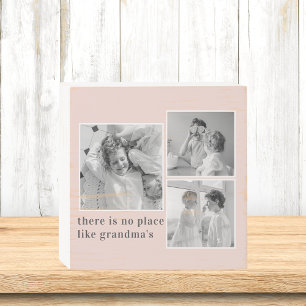 Collage Photo Pastel Pink Best Grandma Gift Wooden Box Sign