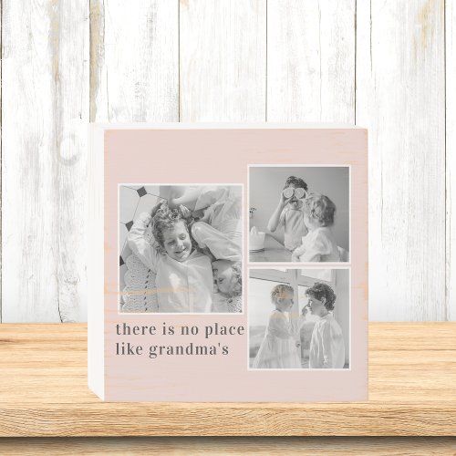 Collage Photo Pastel Pink Best Grandma Gift Wooden Box Sign