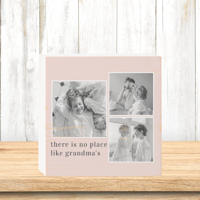 Collage Photo Pastel Pink Best Grandma Gift Wooden Box Sign (Creator Uploaded)